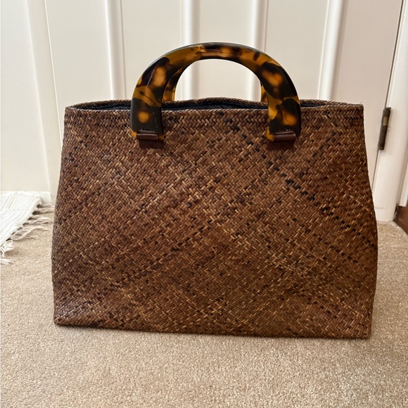 Asiaphile Handbags - Elegant Brown Intricate Woven Tote with Tortoise Shell Handles